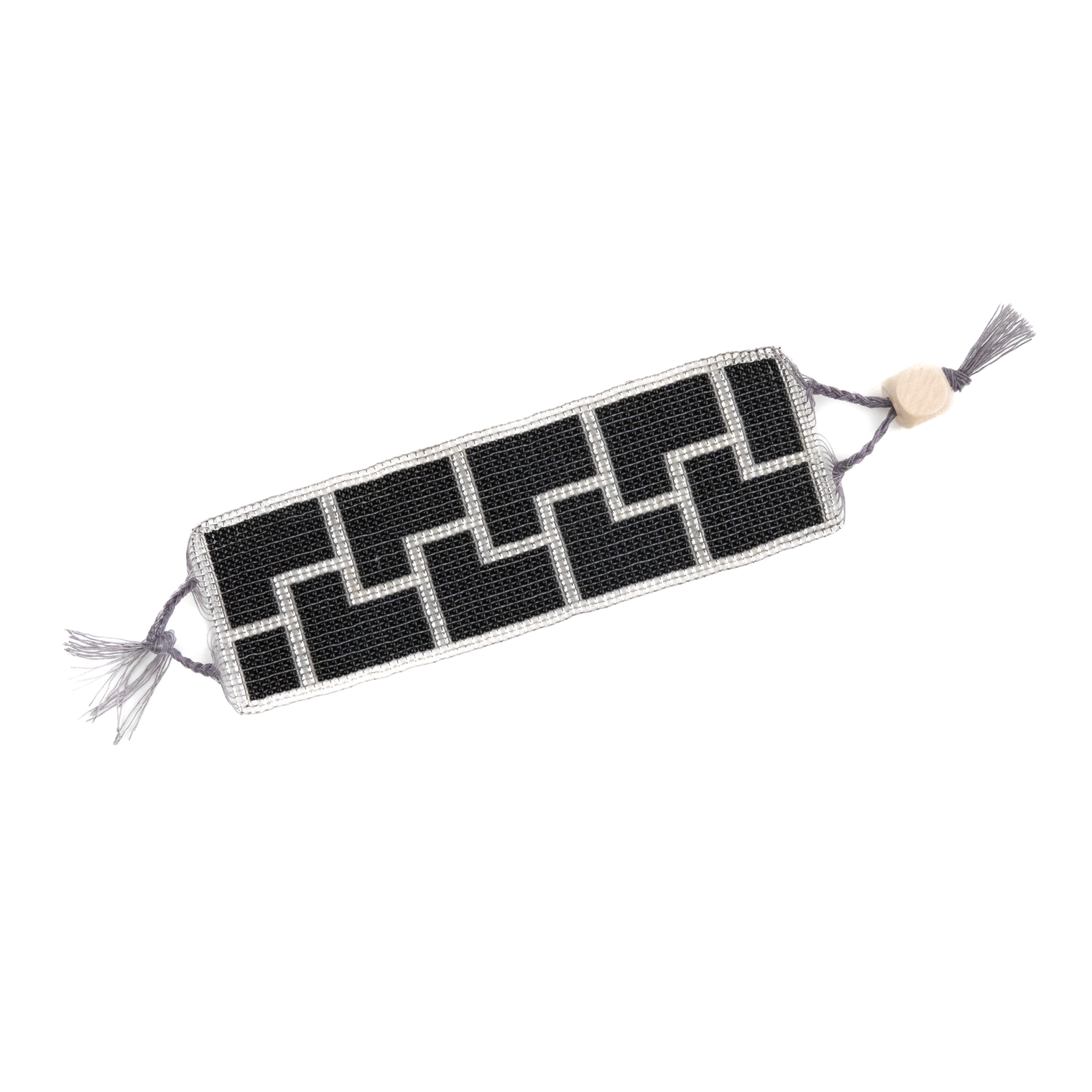 Wide Beaded Cuff Black & Silver Bracelet