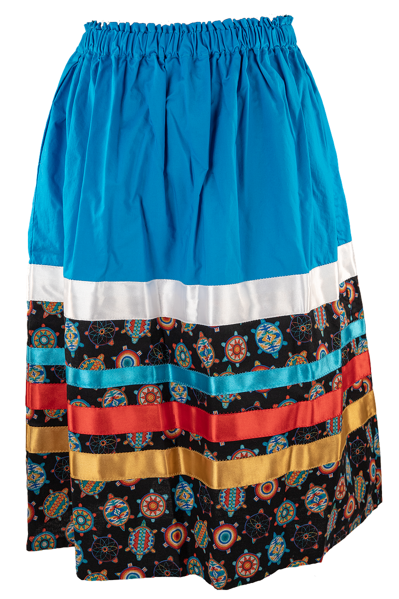 Turquoise and Black Beaded Turtle Ribbon Skirt