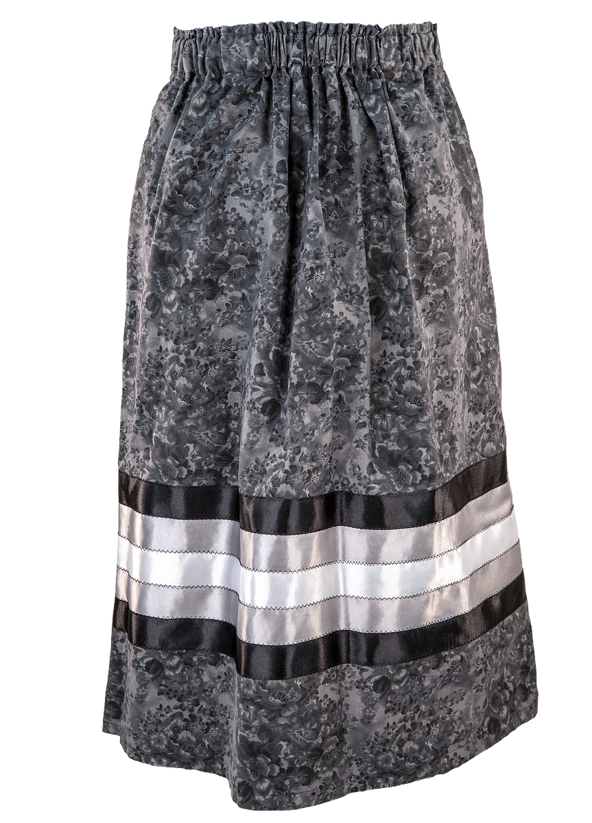 Gray and Black Floral Ribbon Skirt