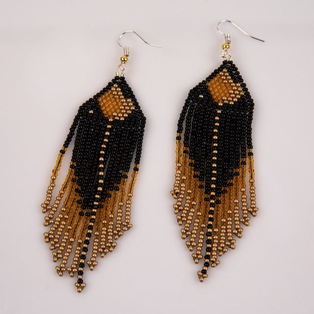Black and Gold Dangle Beaded Earrings