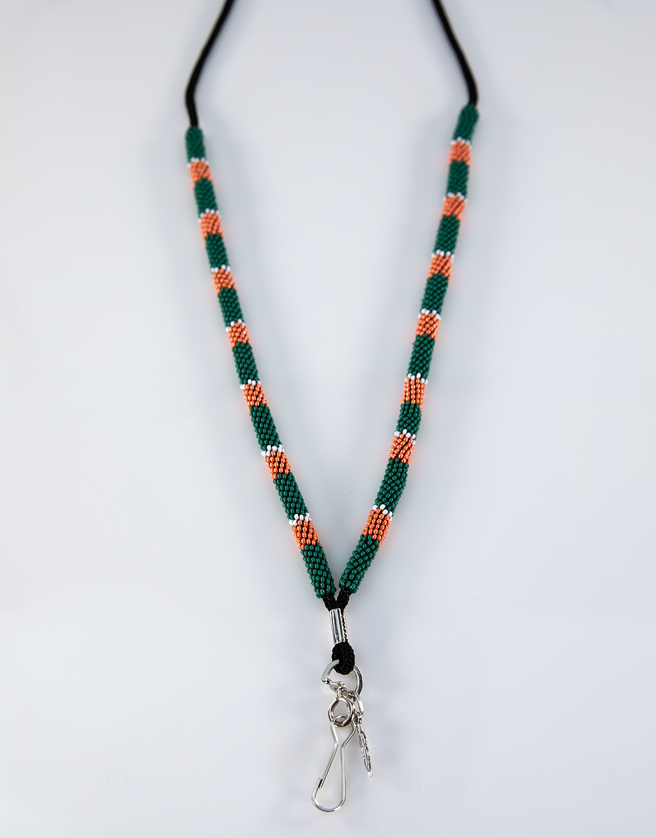 Green, Copper, and White Beaded Lanyard