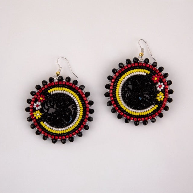 Red, Black, and Yellow Beaded Earrings