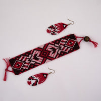 Red, Black, and White Bracelet and Earring Set