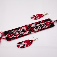 Red, Black, and White Bracelet and Earring Set
