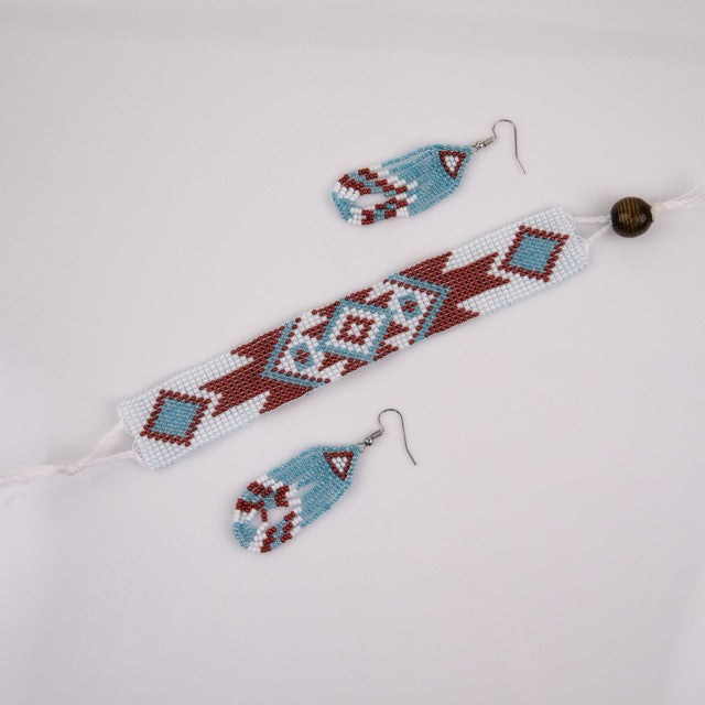 White, Copper, and Turquoise Bracelet and Earring Set