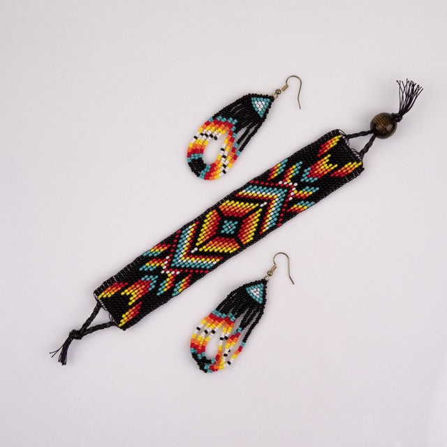 Black and Rainbow Bracelet and Earring Set