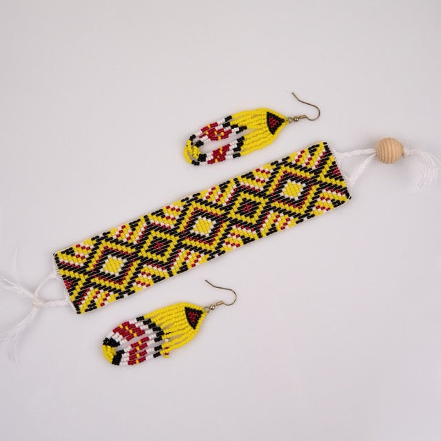 Yellow, Black, and Red Bracelet and Earring Set