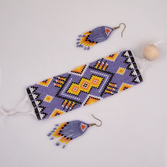 Purple, Yellow, and Black Bracelet and Earring Set