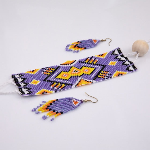 Purple, Yellow, and Black Bracelet and Earring Set