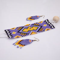 Purple, Yellow, and Black Bracelet and Earring Set