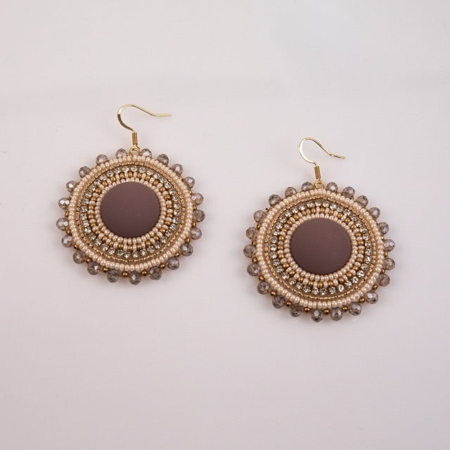 Beige Round Beaded Earrings