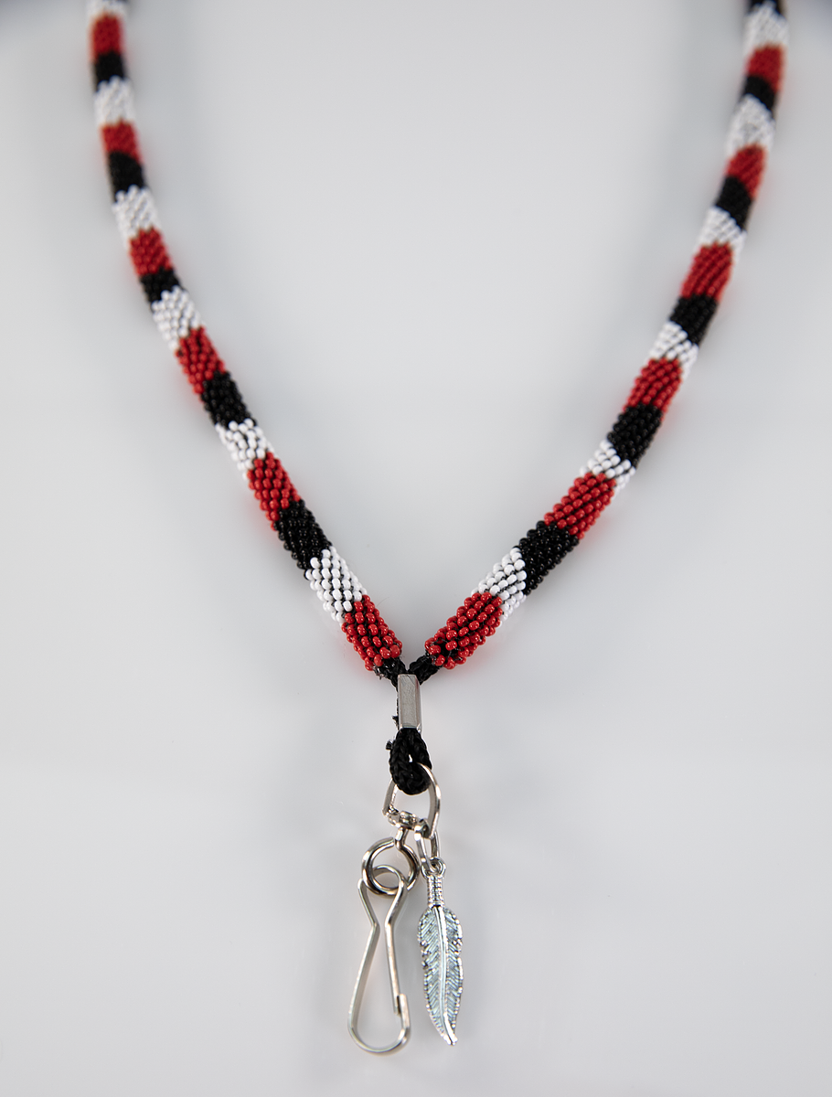 Red, White, and Black Beaded Lanyard